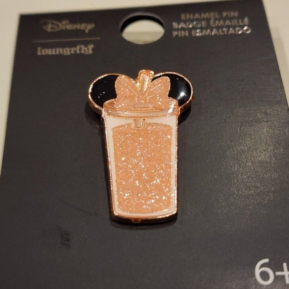Loungefly Disney Minnie Mouse Glitter Tumbler Pin Sparkling Rose Gold Drink NEW - Picture 9 of 11